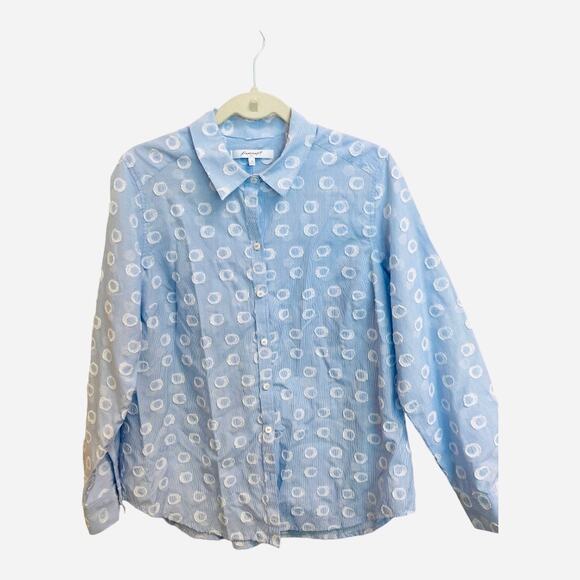 Foxcroft NYC Light Blue Micro Stripe Shirt with Textured Circles Sz 14 - Picture 2 of 9